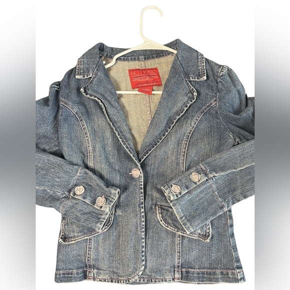 Hot Kiss Women's Collar Navy and Pink Denim Jean Button Jacket Size Large - Picture 4 of 15